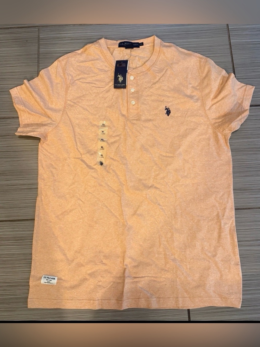 NWT U.S. Polo Assn. Men’s Henley T-Shirt XL Peach Heather 100% Cotton